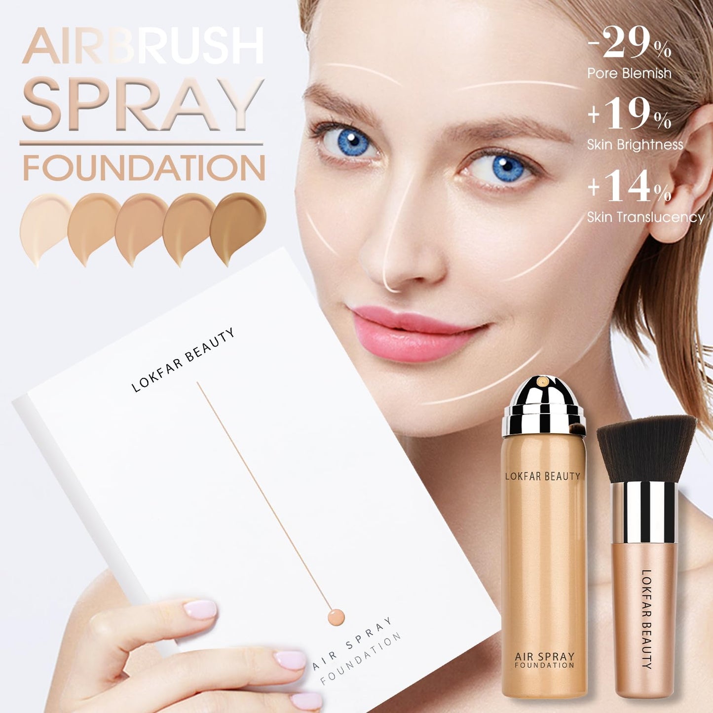 LOKFAR AirBrush Foundation Spray, Silky Mist Foundation Spray Makeup Set with Brush, Full Coverage Foundation for Smooth Radiant Finish, Formula Breathable Lightweight Hydrating | #05 Sand