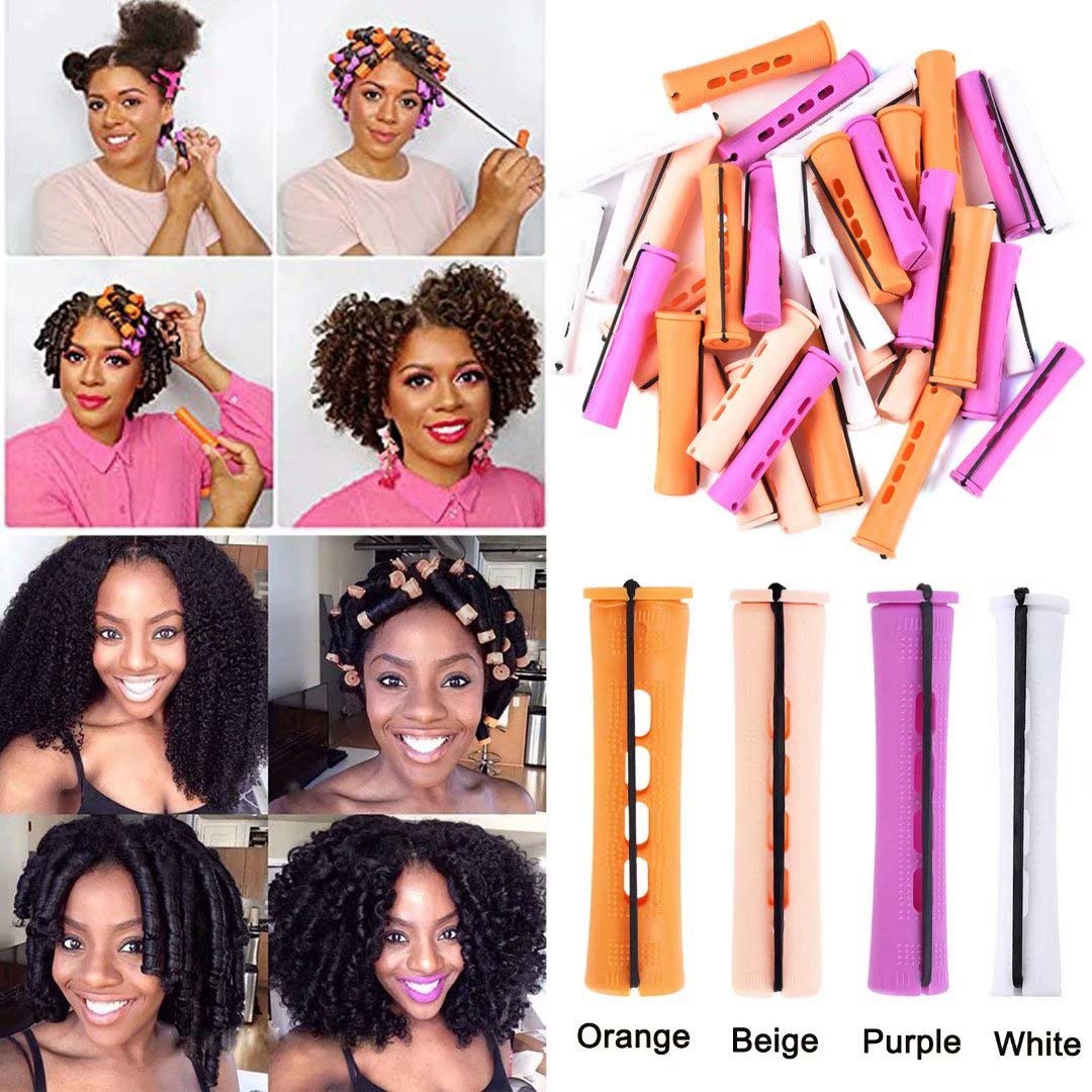 40pcs Perm Rod Set - 4 Sizes Cold Wave Rollers for Long, Medium & Short Hair Curls - Hair Curling Tools with Orange, Beige, Purple & White Rods for Natural Hair Styling & DIY