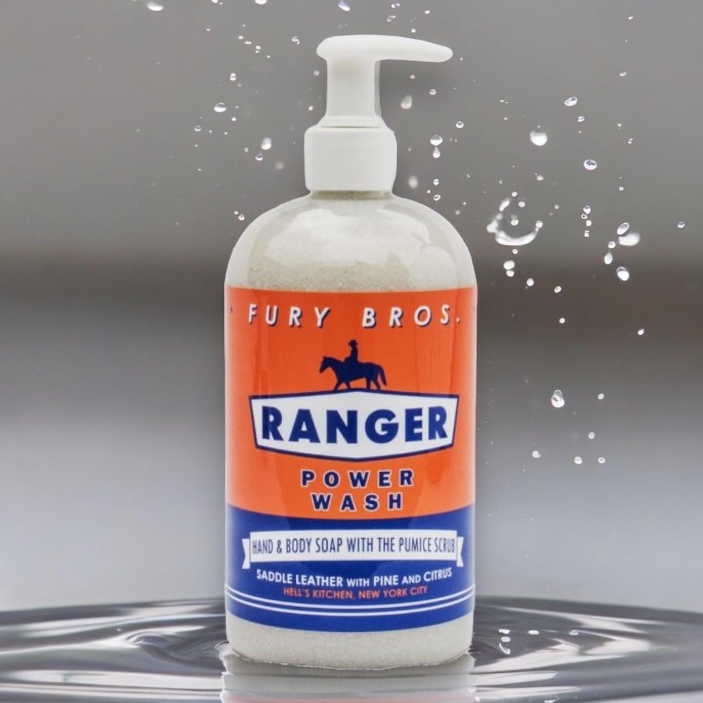 FURY BROS. Premium Power Wash | Ranger | Saddle Leather Pine Citrus | Hand & Body Wash | Exfoliating Pumice | Moisturizing Aloe Vera | Highly Scented | Made in USA | 16 oz | Dad Men Bath