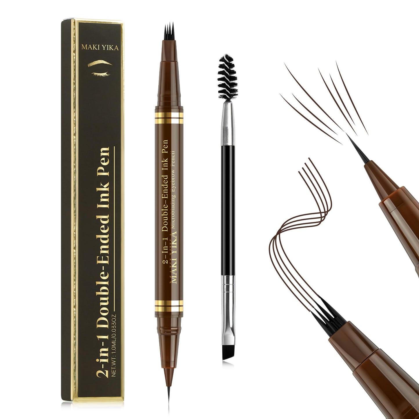 MAKI YIKA Microblading Eyebrow Pencil, Waterproof Eyebrow Pen with 4 Tip Brow Pen and Precise Brow Pencil to Create Natural Hair-Like Brows with Dual-ended Eyebrow Brush (A-Dark Brown)