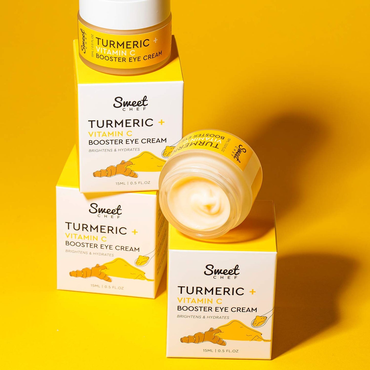 Sweet Chef Turmeric + Vitamin C Booster Eye Cream - Hydrating Eye Cream to Help the Look of Dark Circles + Puffiness - Moisturizing Gel-Cream for Sensitive Under-Eye Skin (15ml / 0.5 oz)