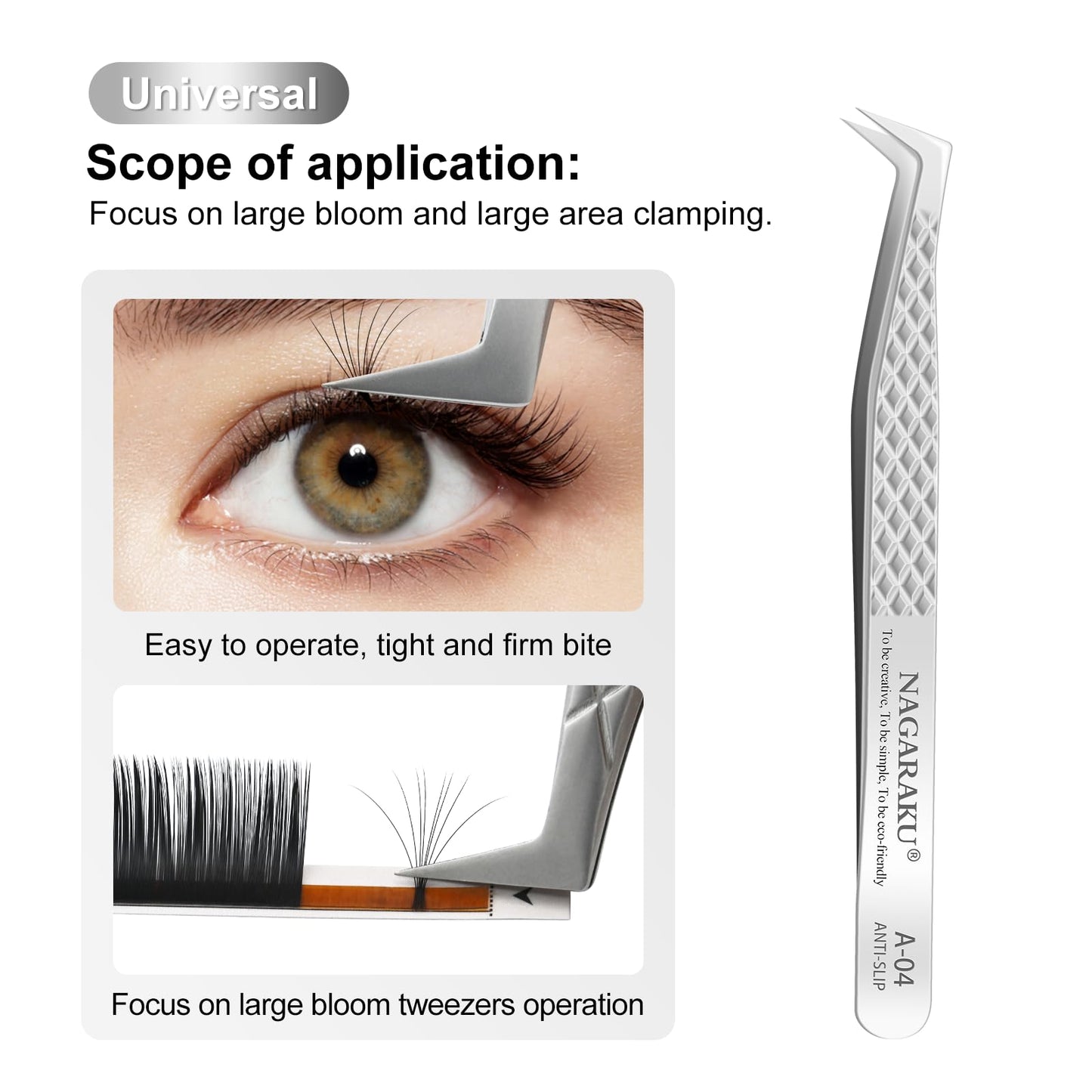 NAGARAKU Eyelash Extension Tweezers Diamond Grip with Pattern on tip Precision Durable Curved Professional for Classic Lash Fanning Volume (A-04)