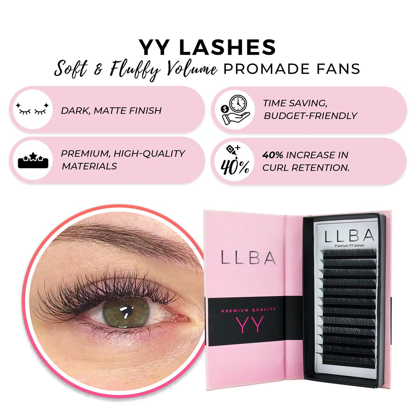 LLBA YY Eyelashes Extensions - 2D Fans Volume Eyelashes | C CC D Curl | Thickness 0.05~0.07mm | 8-15mm Mixed Tray | Full Fluffy Volume Look | Long Lasting & Easy Application (YY, 0.05 C 9mm - 15mm)