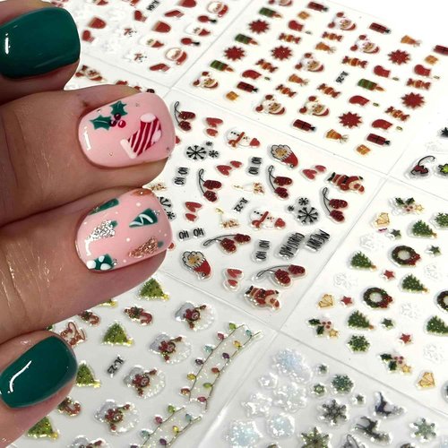 30 Sheets Christmas Nail Art Stickers Santa Claus Nail Stickers 3D Self Adhesive Snowflake Snowman Nail Decals Elk Nails Art Supplies Xmas Tree Designs Nails Decorations for Women Manicure DIY