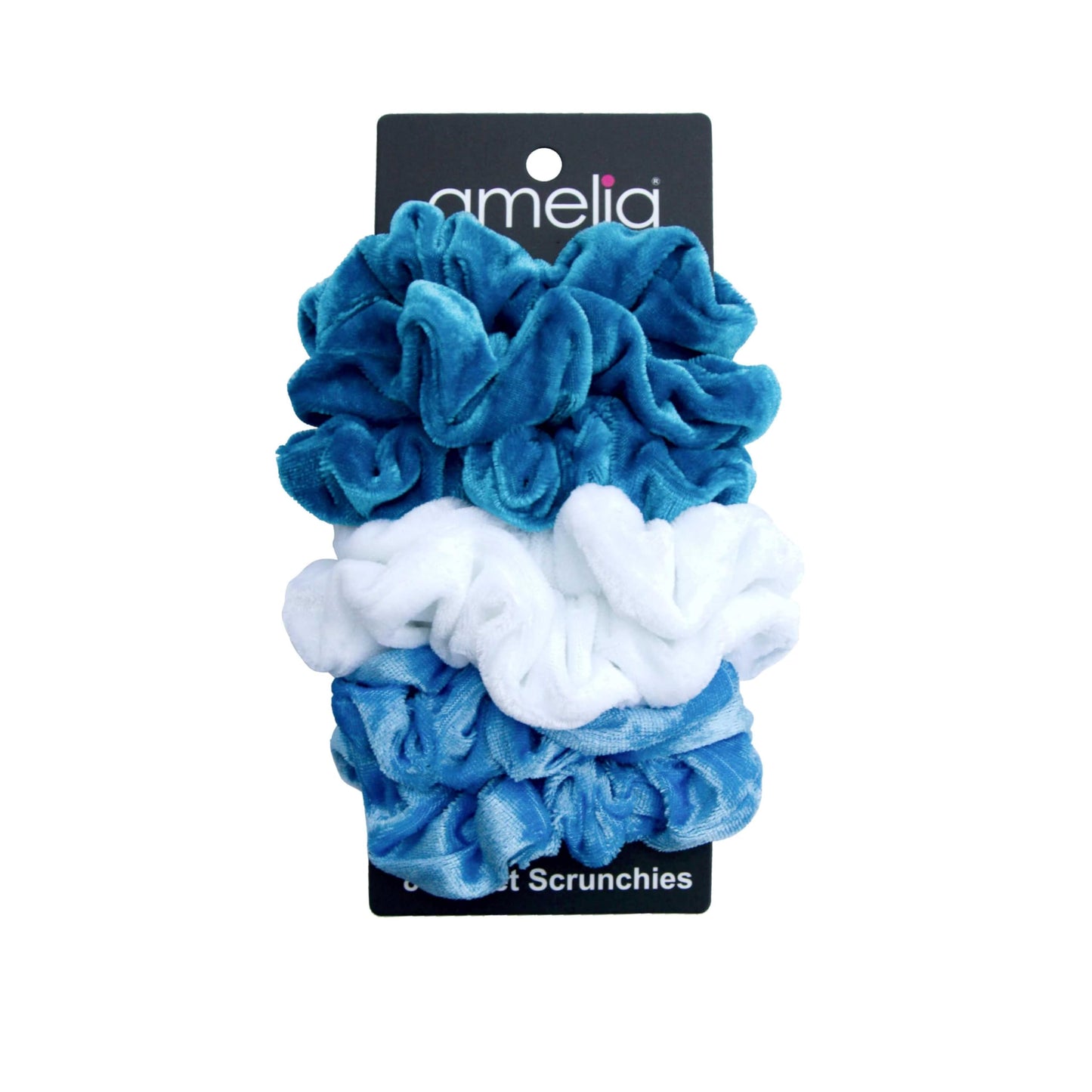 Amelia Beauty, Ocean Mix Velvet Scrunchies, Medium 3.5in, Gentle on Hair, Strong Hold, No Snag, No Dents or Creases. 8 Pack