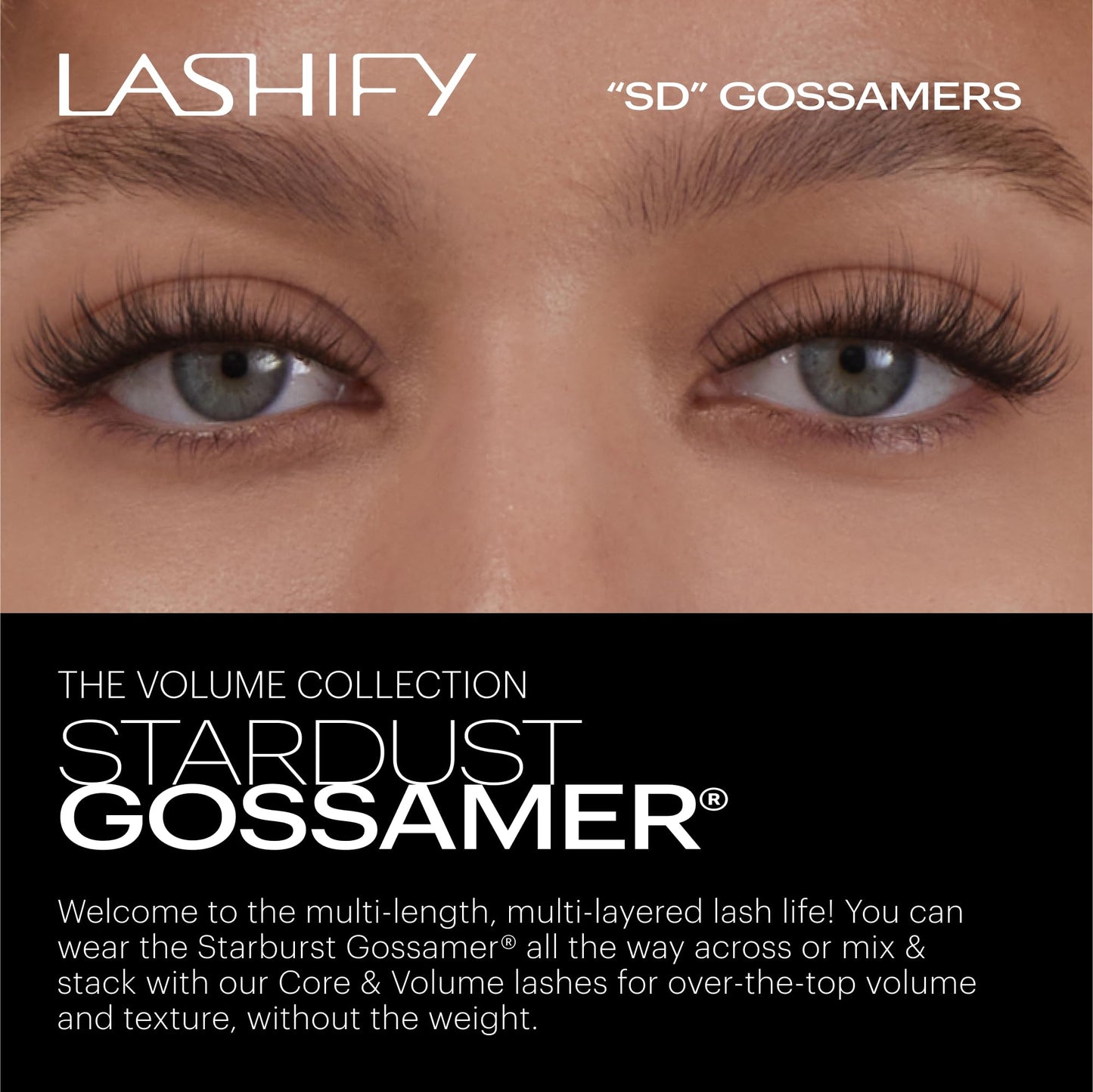 Lashify Stardust 14mm Gossamer DIY Eyelash Extensions Refill, The Multi-Length Multi Layered Lash, Thin Fibers of the Classic "C" Style, Black, Easy False Lashes