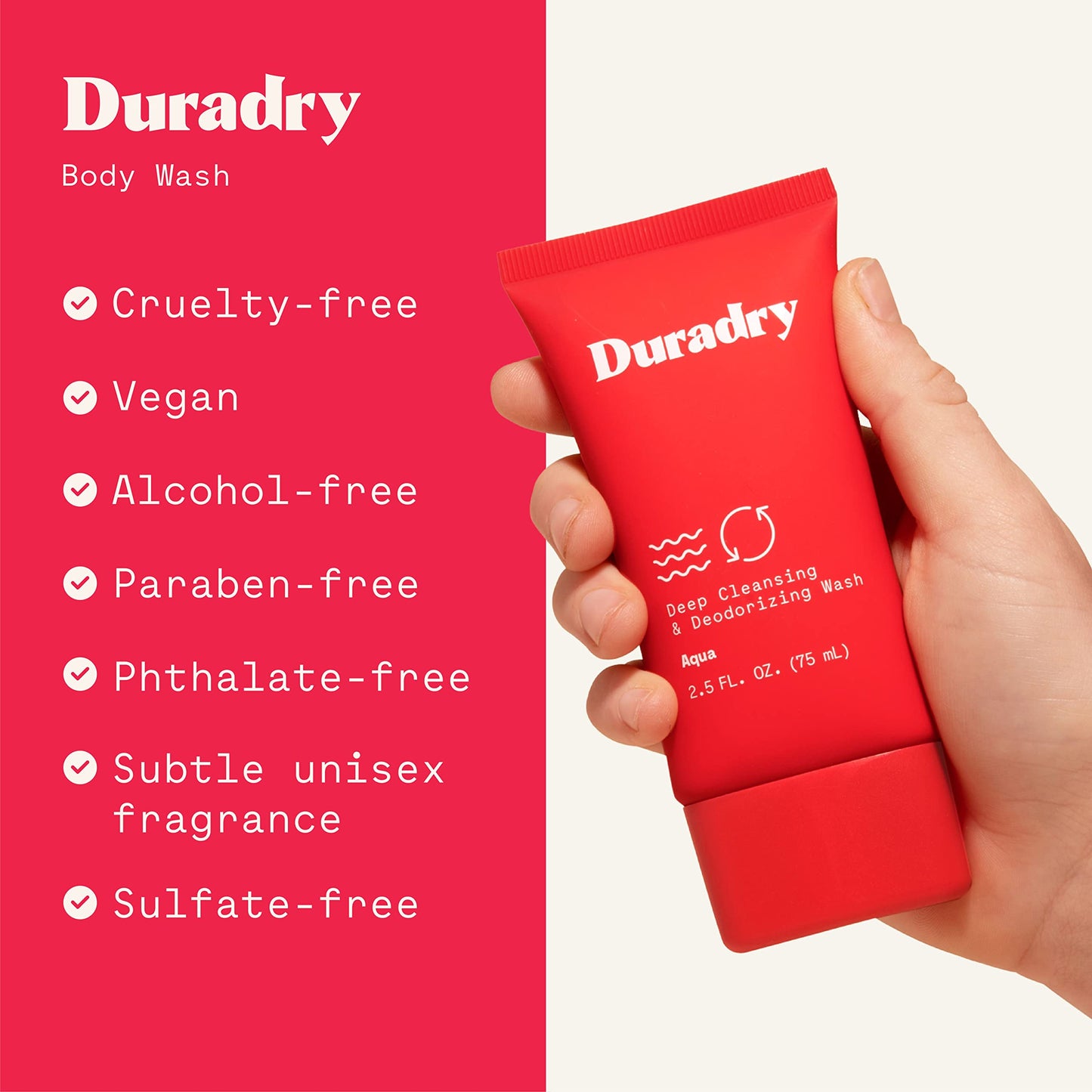 Duradry Body Wash Odor Control - Deep Cleansing and Deodorizing, Neutralizes Odors while Nourishing your Skin, Infused with Vitamins and Minerals - Aqua, 2.5 Fl Oz (Pack of 3)