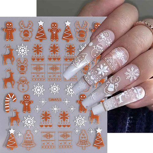 Christmas Nail Stickers, Winter Nail Decals 3D Self-Adhesive Red Green Snowflake Bell Xmas Tree Reindeer Winter Nail Design Holiday Nail Art Decoration for Women Girls(6Sheets)
