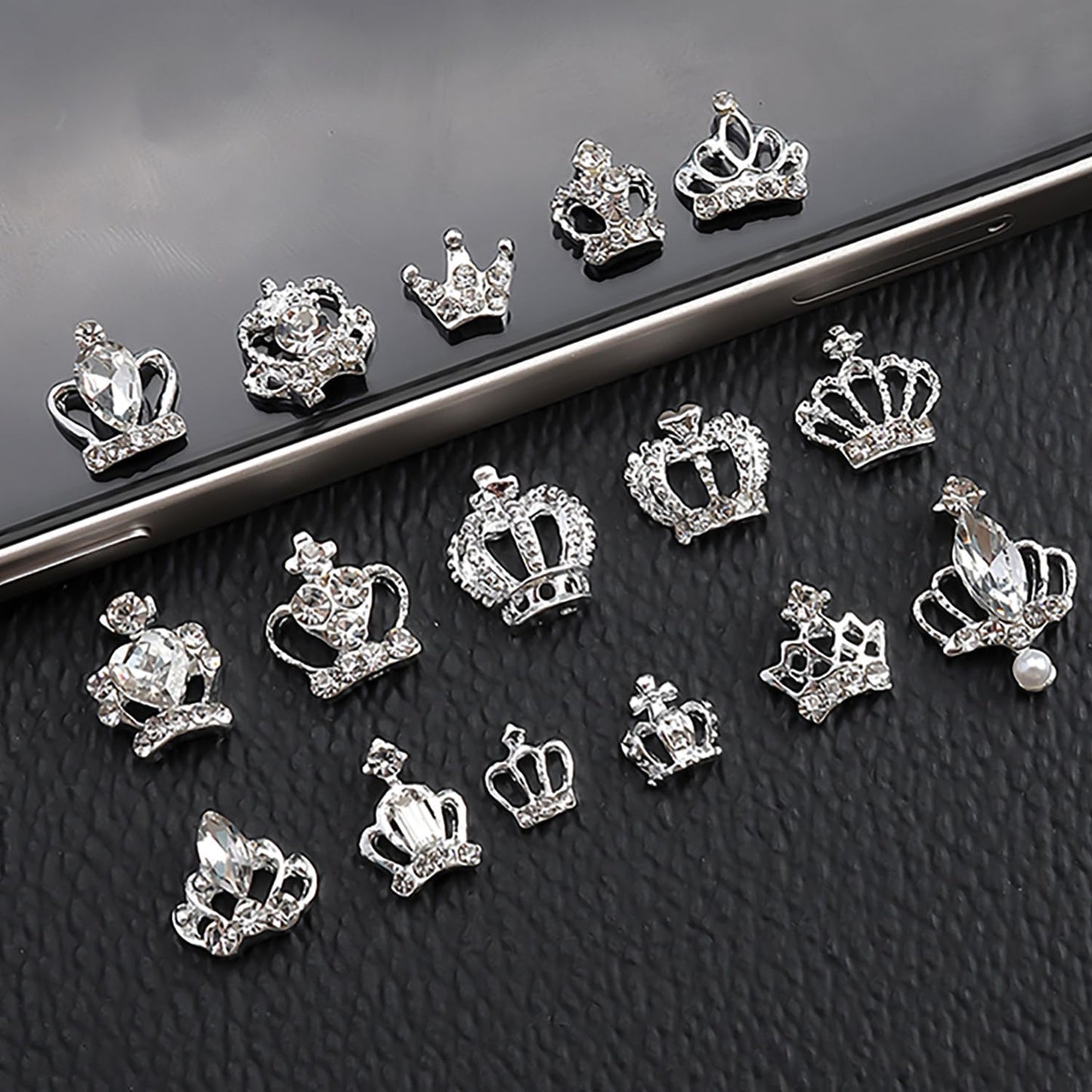 DANNEASY 32pcs 3D Silver Crown Nail Charms Crown Nail Rhinestone Crystal Nail Gems Alloy Nail Jewels Nail Studs Nail Art Decoration Charms for Nails Craft Making Jewelry Nail Supplies