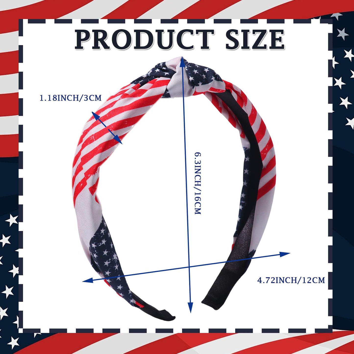 HIFANMM 4th of July Headband Independence Day Hair Accessories for Women Girls USA Flag Stripe Hair Decoration Non Slip Wide Knotted Hair Band Patriotic Parade Makeup Decor Supplies 1 Pcs