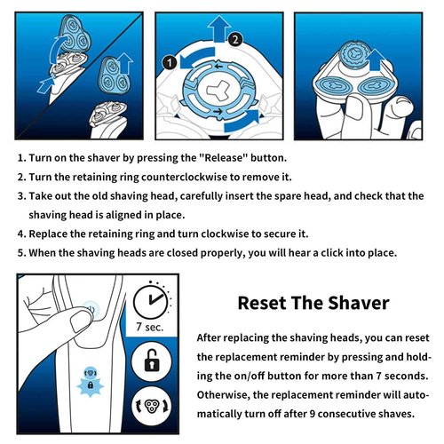 6P SH50 Replacement Heads Compatible with Series 5000 (S5xxx), PT8xx & More - Electric Shaver Replacement Head for Men