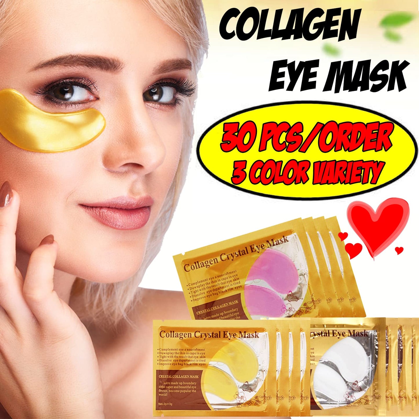 Nielies 30 Pairs 24K Collagen Eye Pads, Eye Patches for Anti- Aging, Dark Circles and Puffiness, Hydrating,Remove Blackheads, Reducing Wrinkles for Women Men -Gold (30 Pairs Gold)