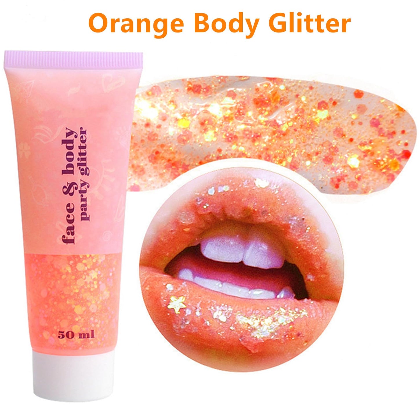 Go Ho Orange Face Body Glitter,Singer Concerts Orange Face Paint Glitter Makeup,Holographic Chunky Sequins Glitters for Eye Lip Hair Nails,Festival Glitter Rave Accessories,52g