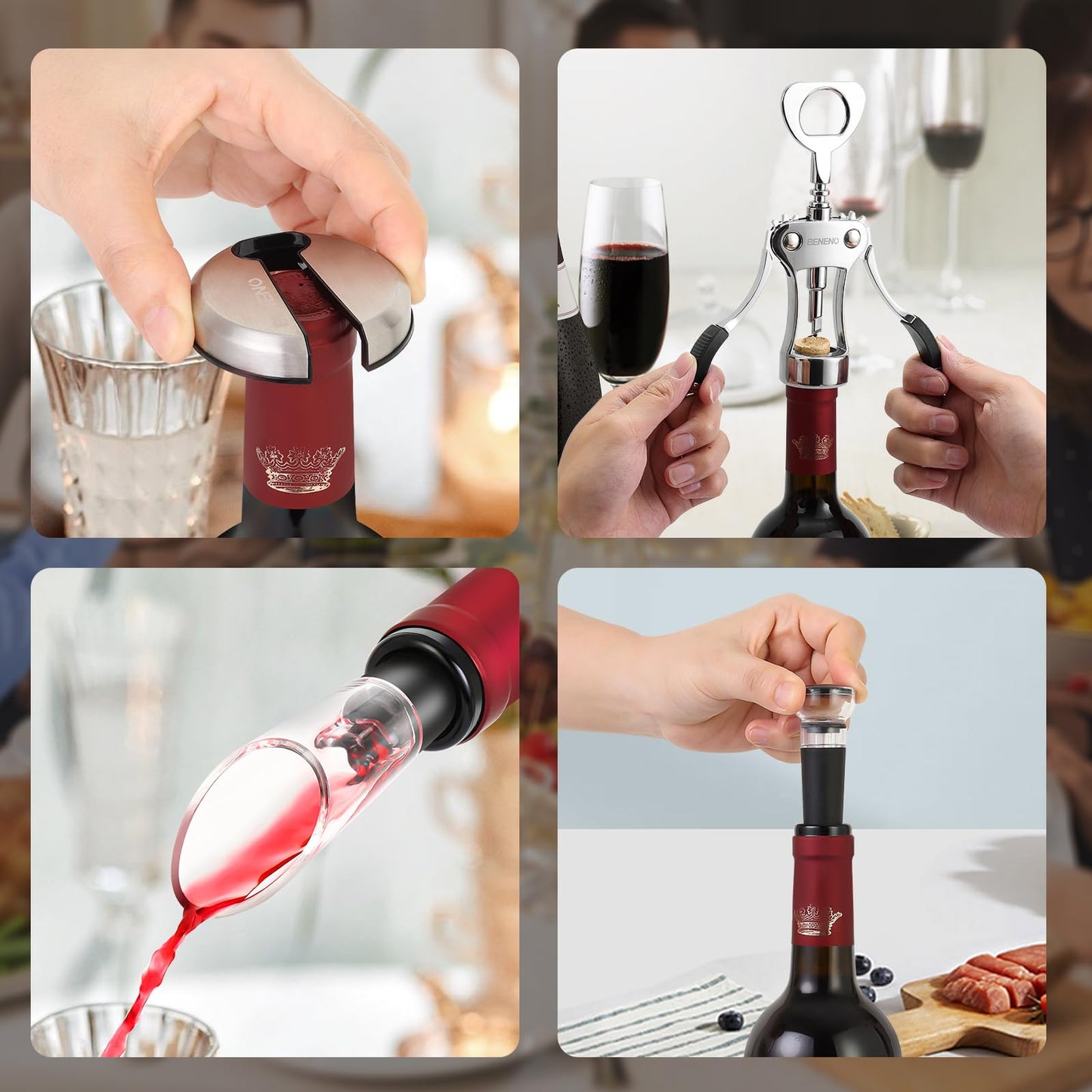 Wine Opener Gift Set Premium Wing Corkscrew Wine Bottle Opener with Multifunctional Bottles Opener, Wine Foil Cutter, Wine Vacuum Stopper, Wine Aerator Pourer Upgrade for Wine Lovers Man Woman, Silver