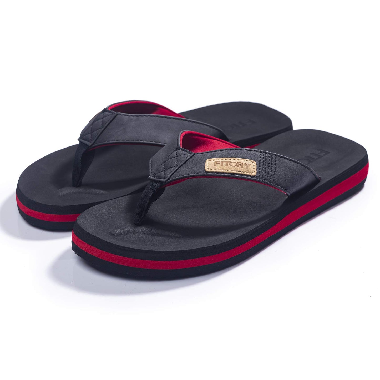 FITORY Men's Flip-Flops, Thongs Sandals Comfort Slippers for Beach Black/Red Size 6