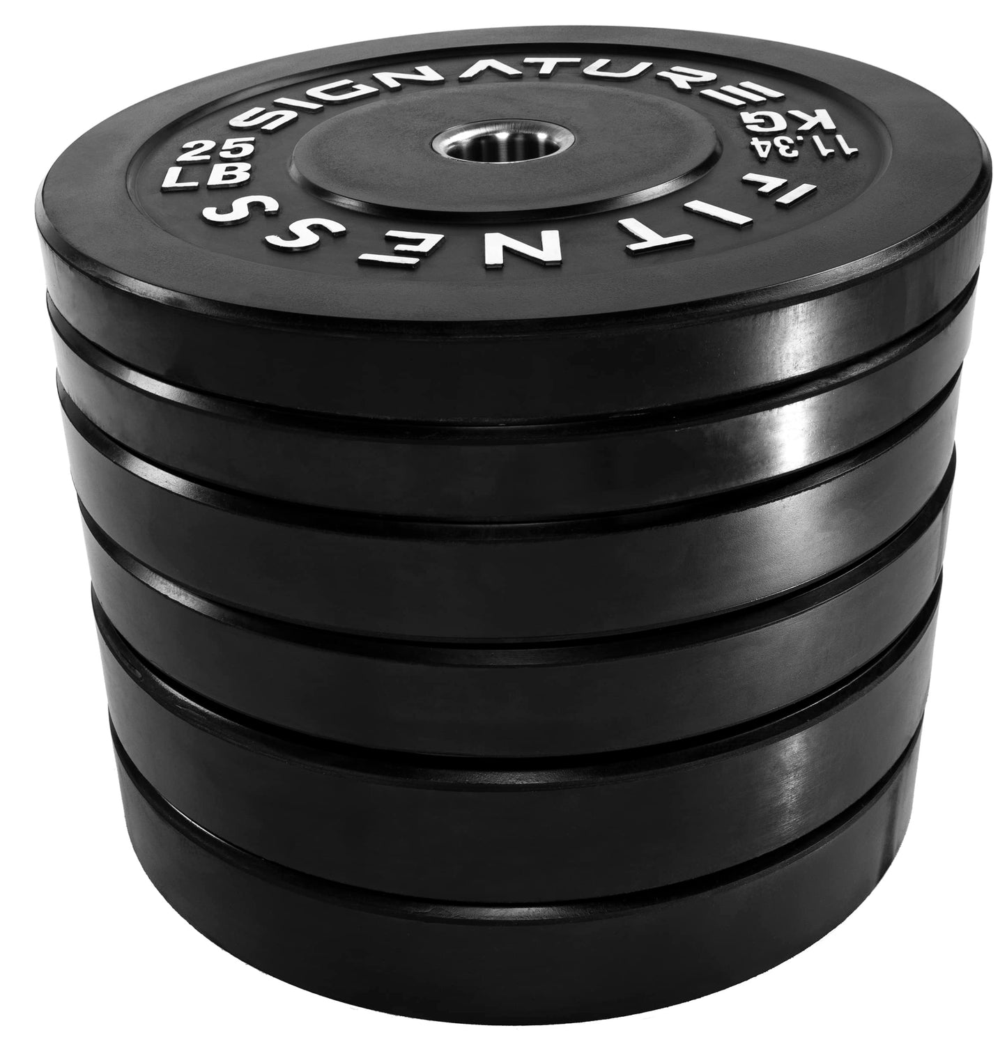 Signature Fitness 2" Olympic Bumper Plate Weight Plates with Steel Hub, 210LB Set (2X 25/35/45LB), Black