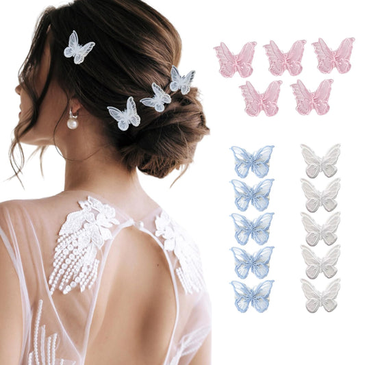 15 Pcs Butterfly Hair Clip Lace Embroidery Bows Clips for Women Girls Teens Bridal Wedding Daily Styling Hair Accessories (White Blue)