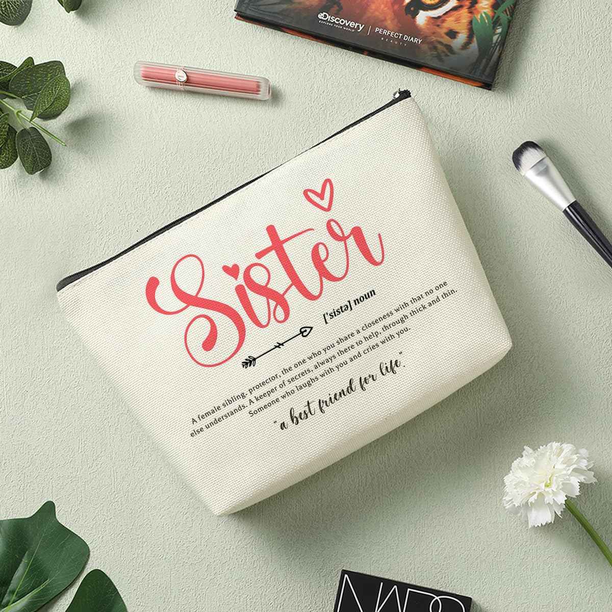 Sister Noun Sister Gifts Makeup Bag, Best Friend Birthday Gifts Sisters Gifts from Sister Cosmetic Bag, Friendship Gifts for Women Girl, Christmas Appreciation Gifts Travel Toiletry Bag Accessories