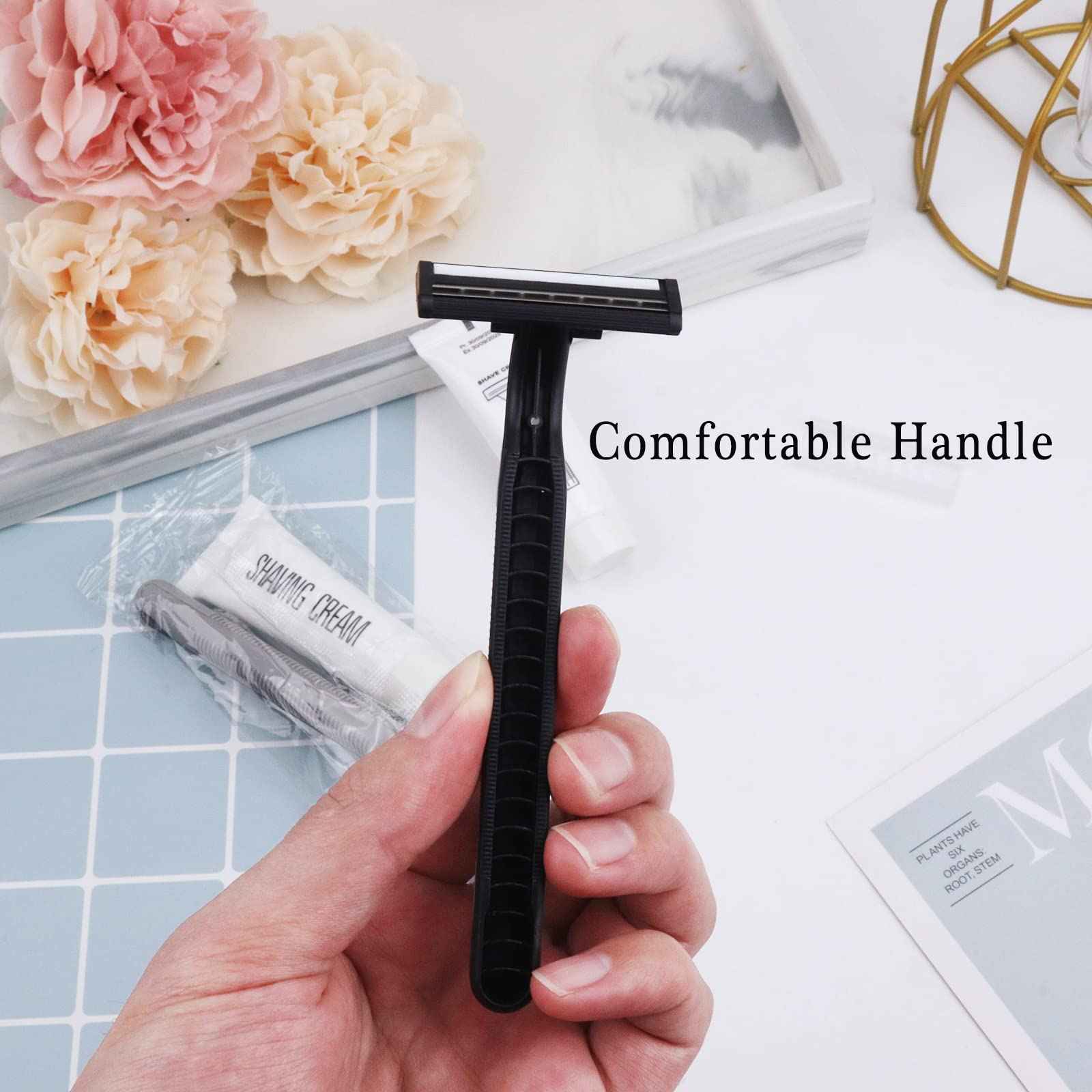 Disposable Razors in Bulk Pack of 60,Black Bulk Razors Disposable Individually Wrapped Twin Blade Disposable Shaving Razors with Shaving Cream and Clear Cap Set for Homeless,Hotel,Charity,Travel