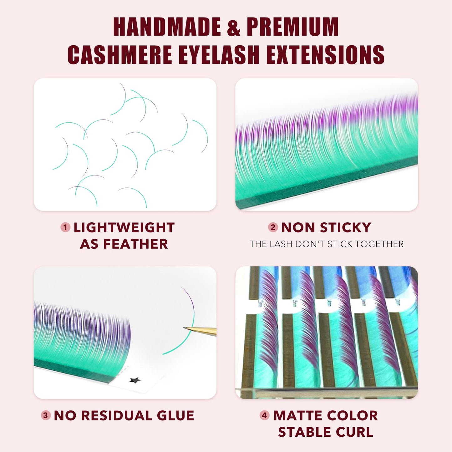 Colored Lash Extensions, 32 Rows Cashmere lash extensions, 0.07 D Curl Lash Extensions, 12-15mm Mix Classic Lash Extensions, Single Lash Extensions for Professional(32 Rows-Ombre 0.07-D 12-15mm)