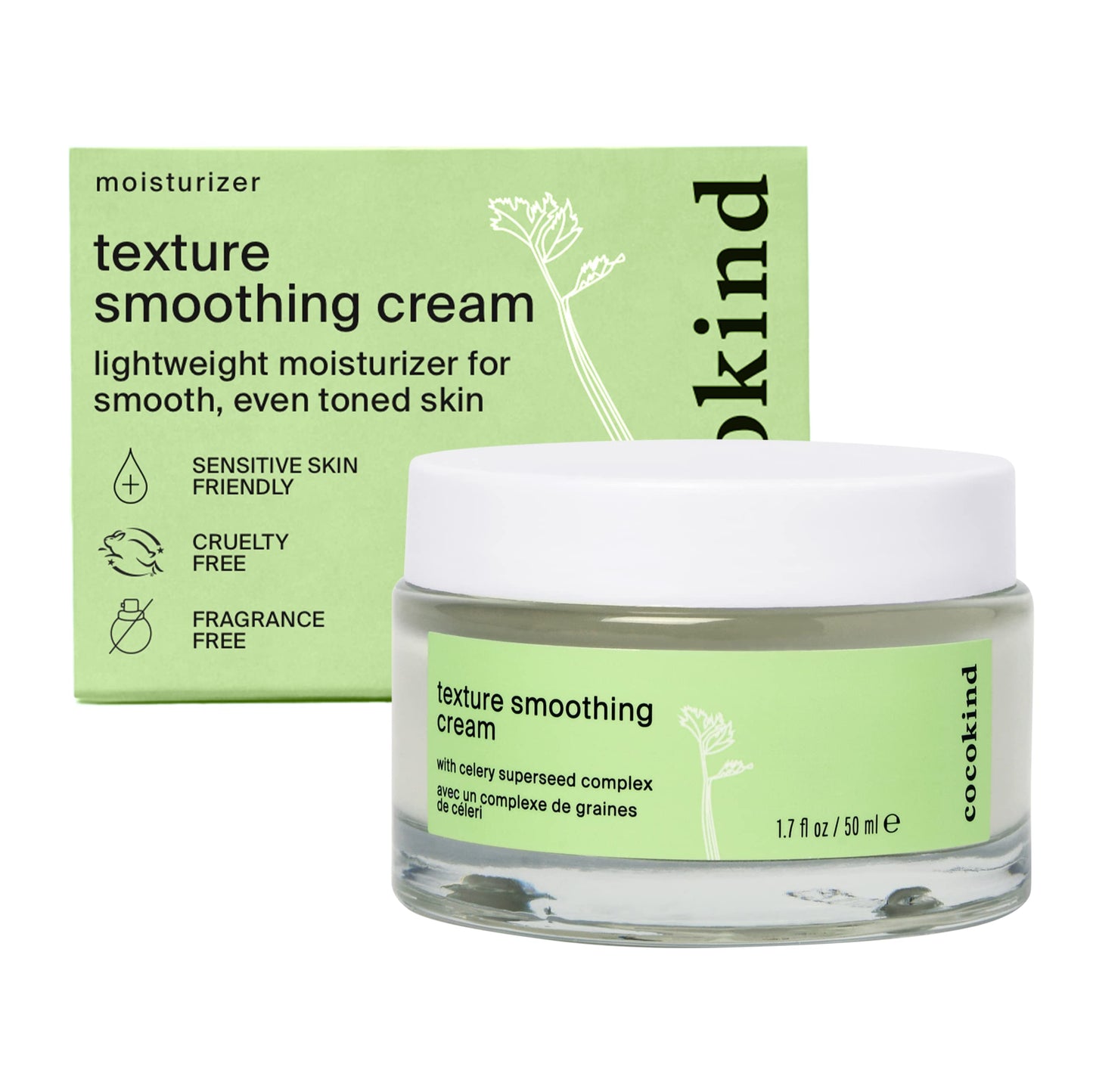 Cocokind Texture Smoothing Cream, Face Moisturizer with Squalane, Celery Seed and Cucumber, Face Lotion Moisturizer Face, Hydrating Face Cream