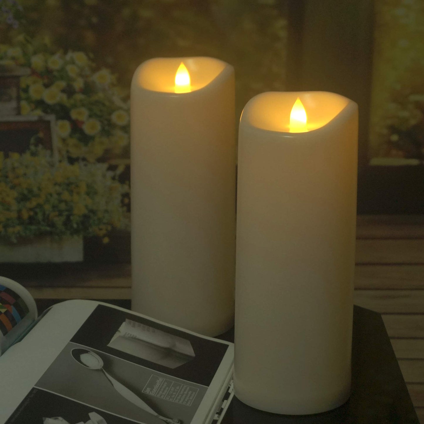 2 Pack 4” x 10” Waterproof Outdoor Flameless Candles with Timer Large Battery Operated Electric LED Pillar Candle Suit for Gift Home Décor Party Wedding Supplies Garden Halloween Christmas Decoration