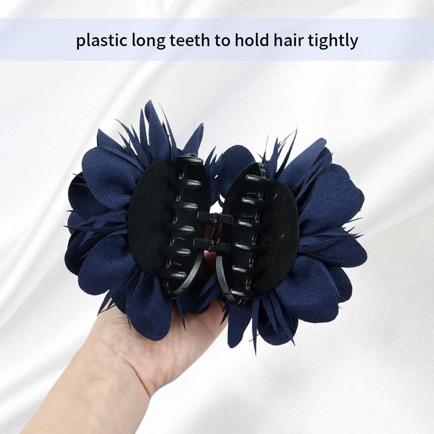 Dizila 4 Pack Plastic Hair Claws with Big Satin Flower Hair Clips Barrettes Jaws Grips Clamps Bun Updo Holders Hair Accessories for Women Girls