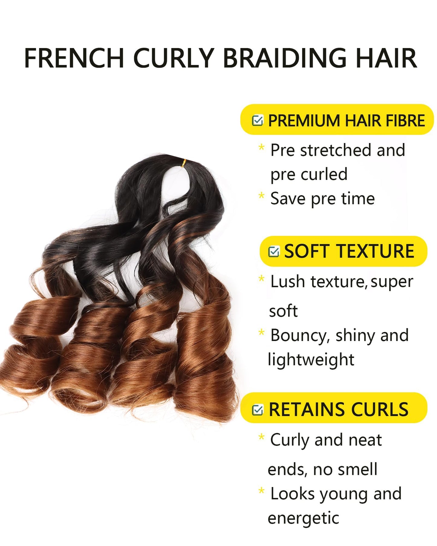 French Curl Braiding Hair 20 Inch #T4/30 French Curl Braiding Hair 8 Packs Curly Braiding Hair Synthetic French Curl Braids (20 Inch,OT4/30)