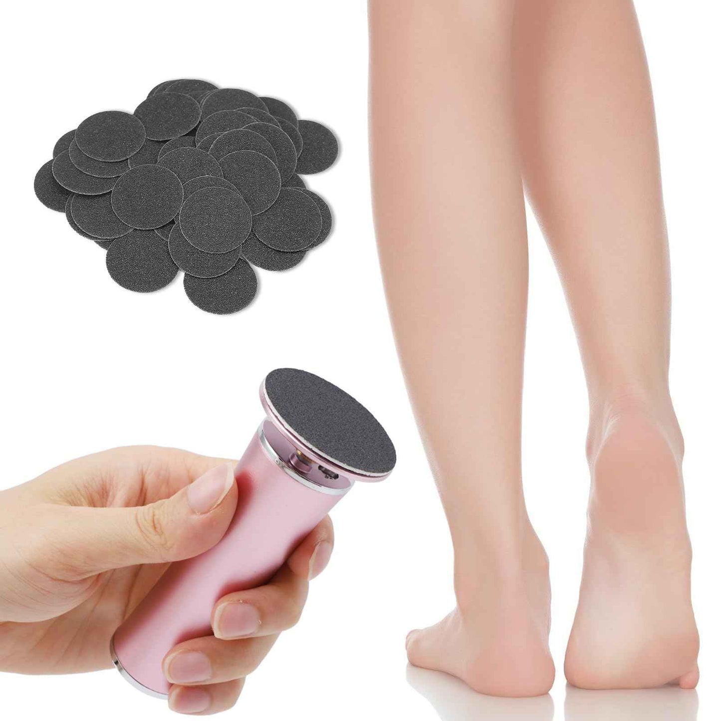 Electric Foot Callus File, Adjustable Speed Foot Grinder with 60pcs Reusable Sandpapers, Portable Foot Care Tool for Men & Women, Ideal for Home or Professional Pedicure Use (Pink)