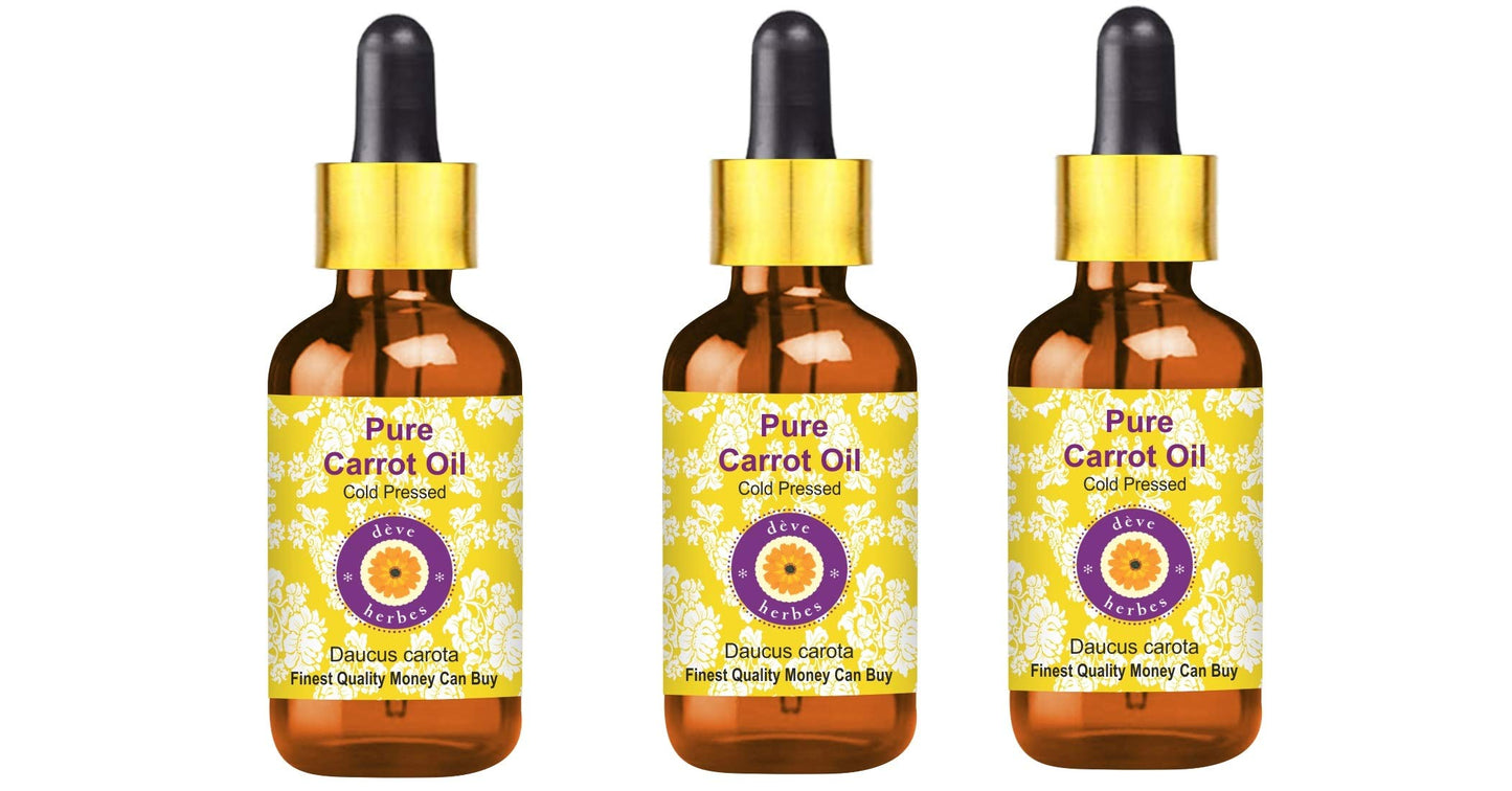 dève herbes Pure Carrot Oil (Daucus carota) with Glass Dropper Cold Pressed (Pack of Three) 100ml X 3 (10 oz)