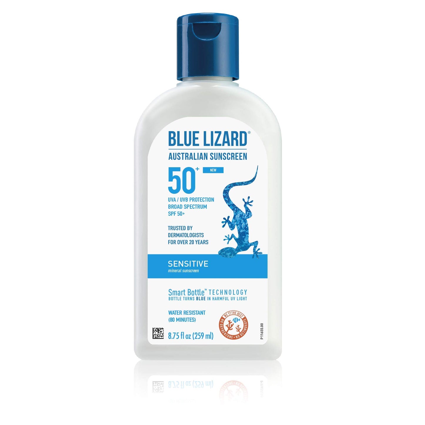 Blue Lizard SENSITIVE Mineral Sunscreen with Zinc Oxide, SPF 50+, Water Resistant, UVA/UVB Protection with Smart Bottle Technology - Fragrance Free, 8.75 oz.