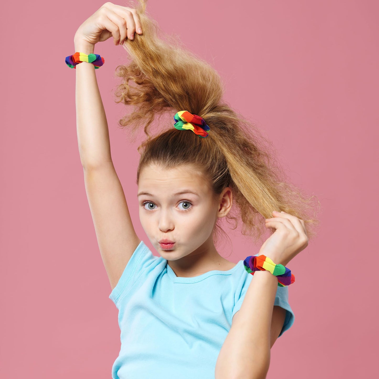 8 Pcs Pride Rainbow Hair Scrunchies- LGBT Rainbow Hair Ring Hair Ties- Elastic Striped Rainbow Ponytail Holder for Women Girls Hair Accessories