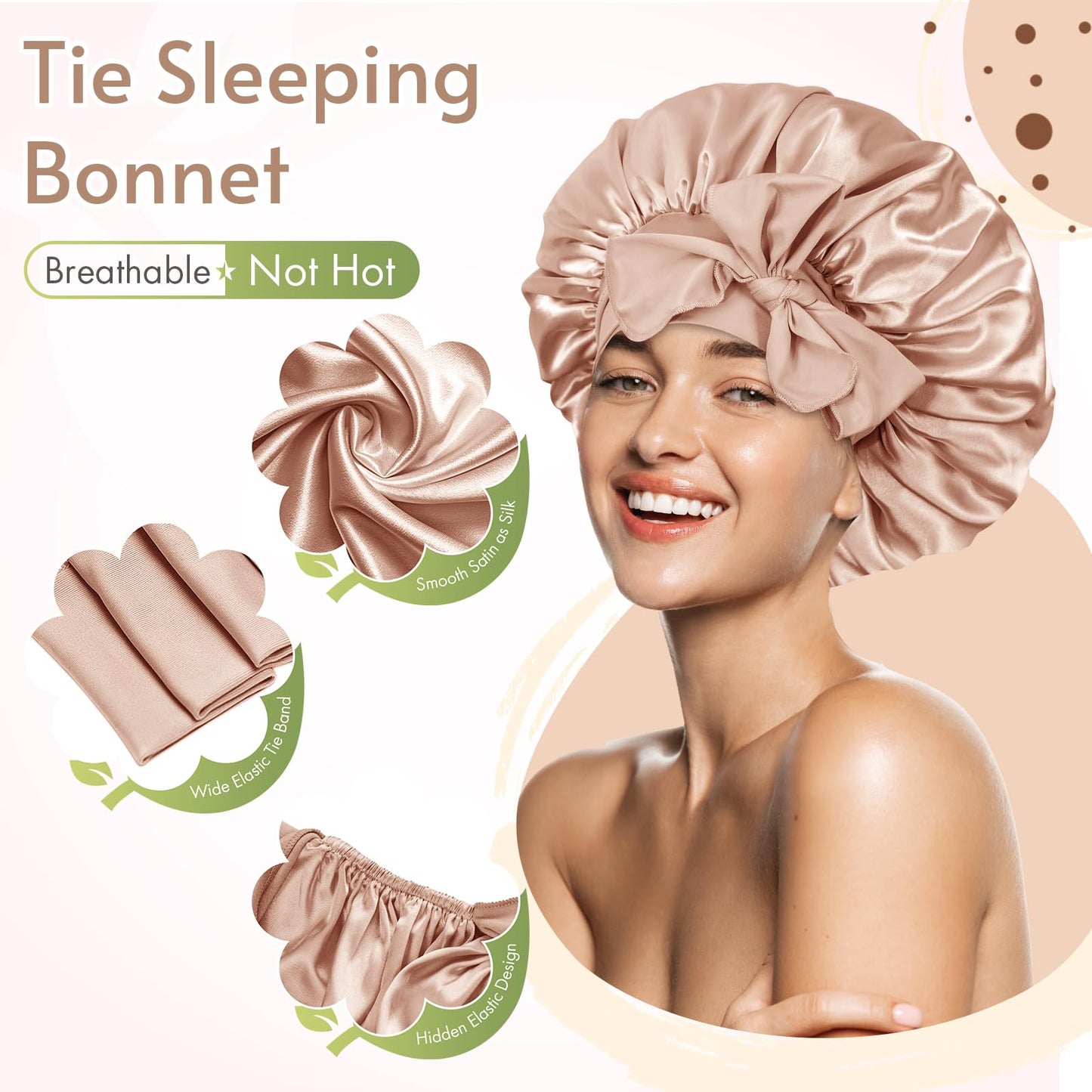 BONNET QUEEN Silk Bonnet for Sleeping Women Satin Bonnet Hair Bonnet night sleep cap scarf wrap for curly hair with tie band champagne