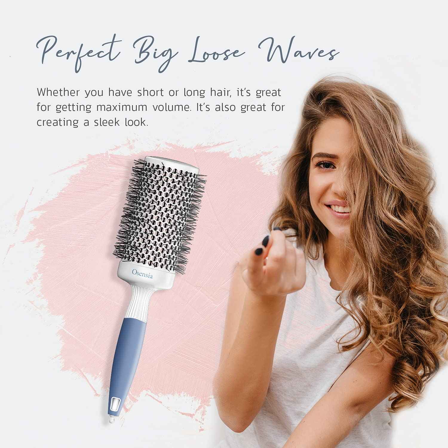 Professional Round and Detangling Hair Brush Set - Ceramic Ionic Thermal Brush - Natural Boar Bristle for Kids, Women, and Men - 2" Barrel