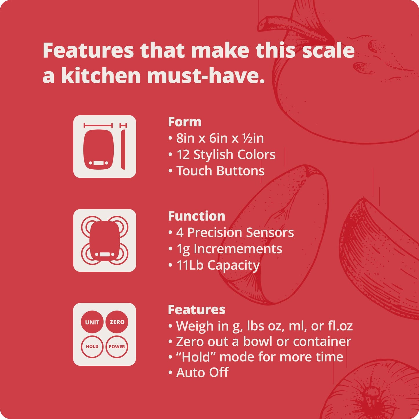 Greater Goods Digital Food Kitchen Scale (Cherry Red), Portion Helps Support The Charity Love146