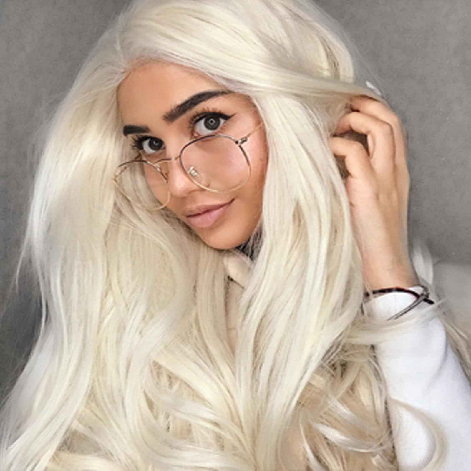 Platinum Blonde Wig Lace Front Real Hair Curly Wigs Long White Blonde Hair Wig Wavy Afro Wigs for Black Women Drag Queen Cosplay Daily Synthetic 26 Inch Lace Front