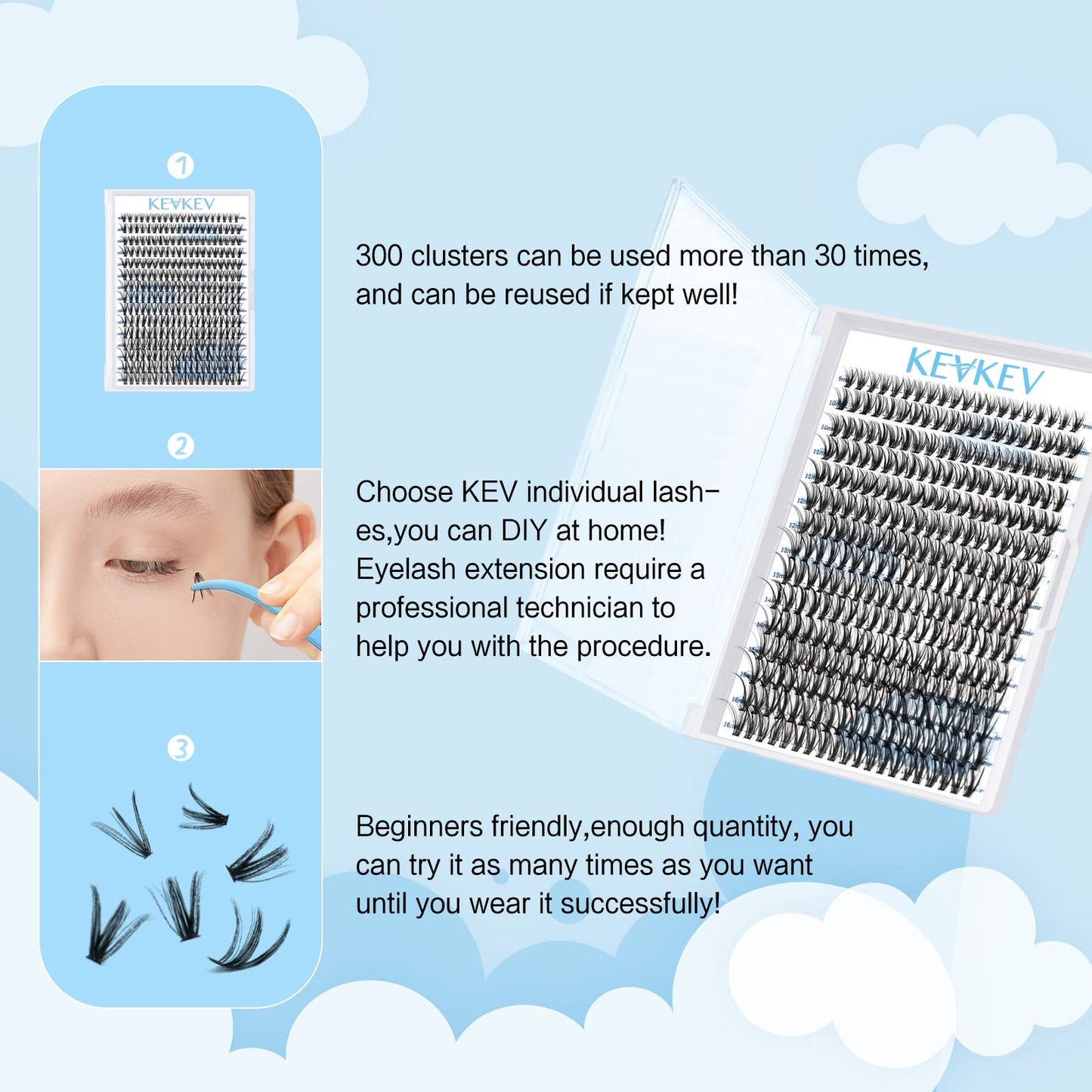 300 Pcs Individual Lashes Lash Clusters DIY Lash Extension Cluster Lashes that Look Like Eyelash Extensions Self Applicaton at Home Volume Dramtic Look(30D, C-14-20mix)