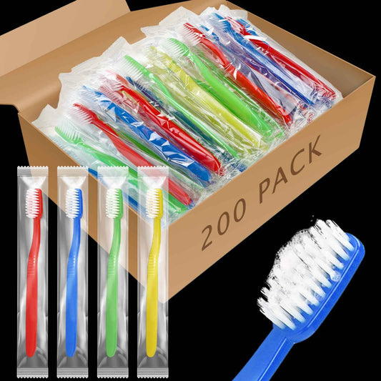 Tioncy 200 Pack Prepasted Disposable Toothbrushes Individual Wrapped Toothbrushes Soft Bristle Travel Toothbrush Single Use Wrapped for Hotel, Camp, Travel and Gift for The Homeless (Dopamine Colors)