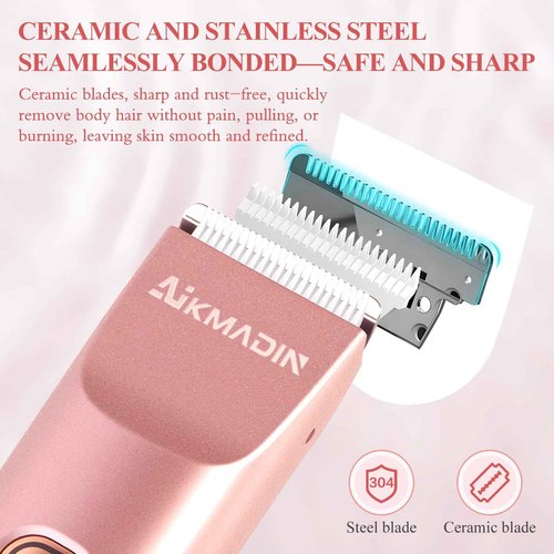 Bikini Trimmer for Women, 2-in-1 Electric Razor & Shaver with IPX7 Waterproof, Low-Noise Painless Design, Wet & Dry Hair Remover for Face, Body & Intimate Areas, 60 Mins Cordless Runtime