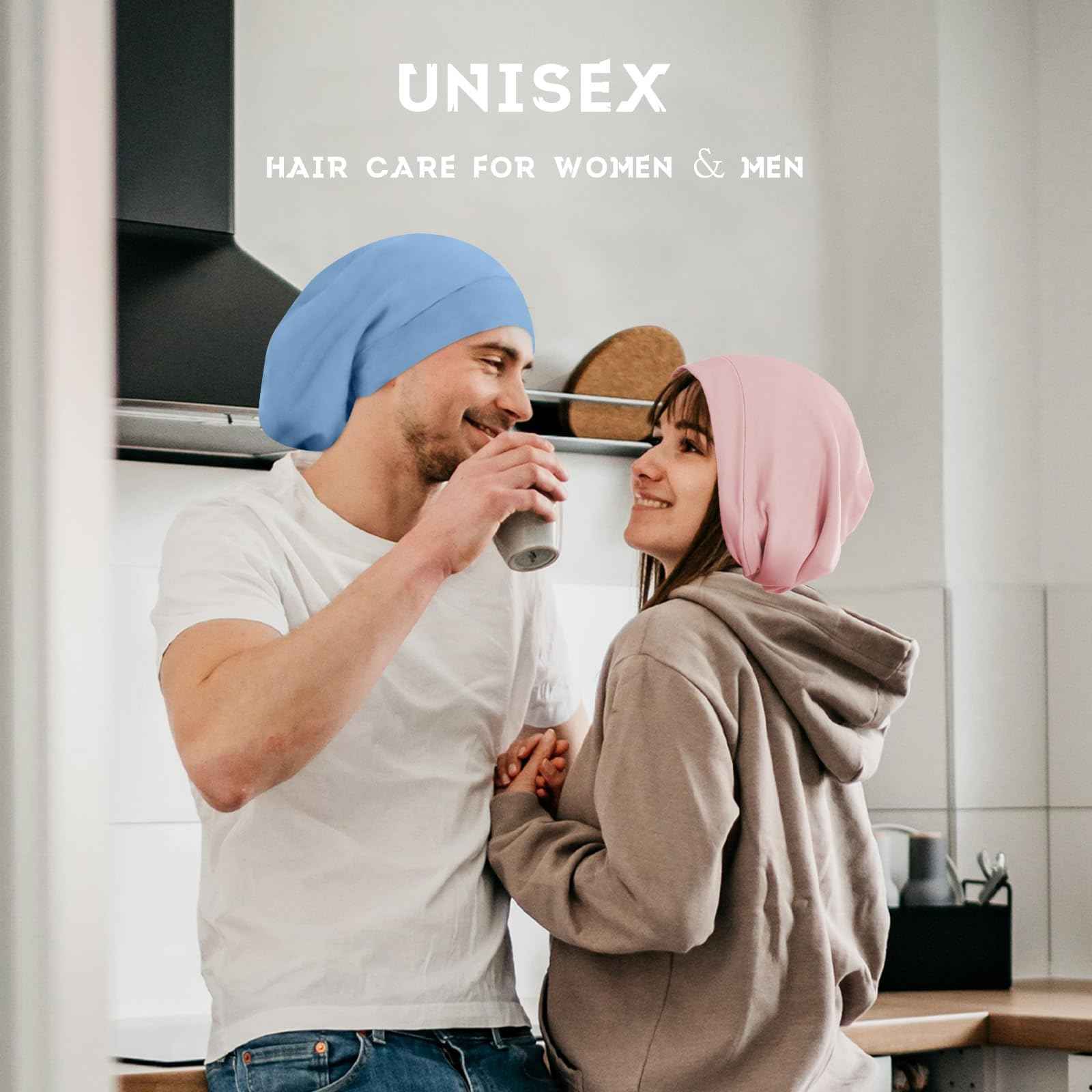 Silk Bonnet for Sleeping Women, Adjustable Silky Satin Lined Sleep Cap, Silk Hair Wrap for Sleep Night Cap for Natural Curly Hair 2PCS(Pink&Blue)