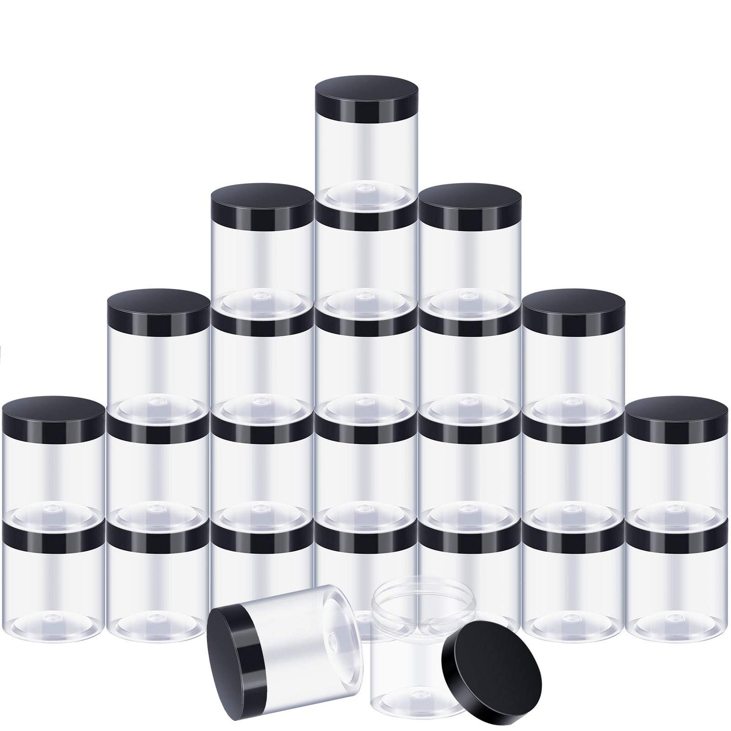 24 Pieces Empty Clear Plastic Jars with Lids Round Storage Containers Wide-Mouth for Beauty Product Cosmetic Cream Lotion Liquid Butter Craft and Food (Black Lid, 8 oz)