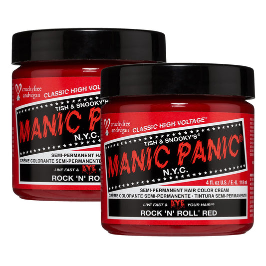 Manic Panic Rock N Roll Hair Dye – Classic High Voltage - (2PK) Semi Permanent Hair Color - Warm, Vibrant Red Shade - Vegan, PPD & Ammonia Free - For Coloring Hair on Men & Women