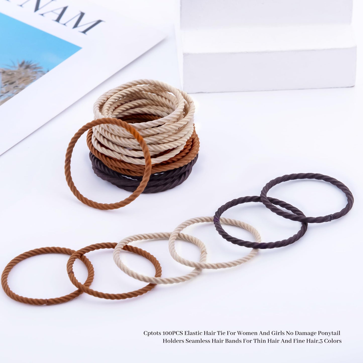 Cptots 100PCS Elastic Hair Ties For Women No Damage Ponytail Holders Seamless Hair Bands For Thin Hair And Fine Hair,Dark Coffee Colors