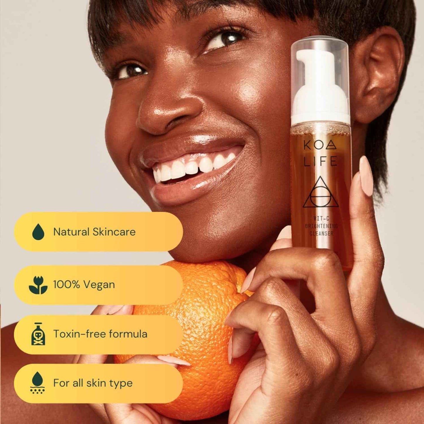 KOA LIFE Vit-C Brightening Facial Cleanser XL - Vitamin C Facial Wash, Skin Illuminating Face Wash, Gentle Foam Cleanser, Vegan - 3.38 Fl Oz