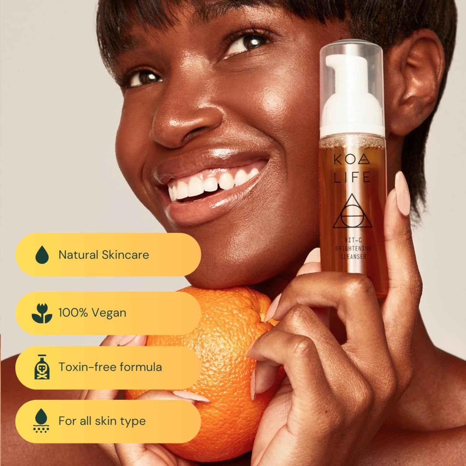 KOA LIFE Vit-C Brightening Facial Cleanser XL - Vitamin C Facial Wash, Skin Illuminating Face Wash, Gentle Foam Cleanser, Vegan - 3.38 Fl Oz