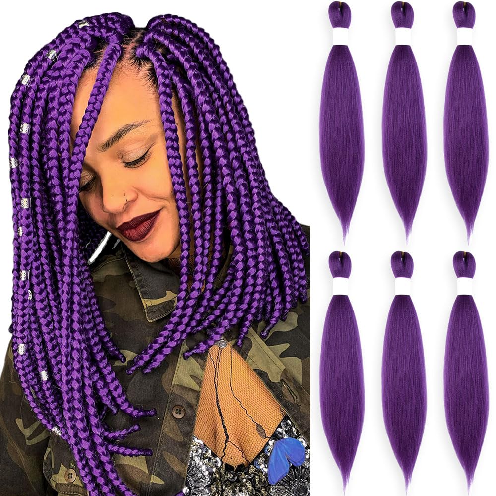 KAVSORAPI Dark Purple Braiding Hair 16 Inch Pre Stretched Hair Colored Short Straight Crochet Braids Yaki Texture Synthetic Fiber 6 Packs (Dark Purple)