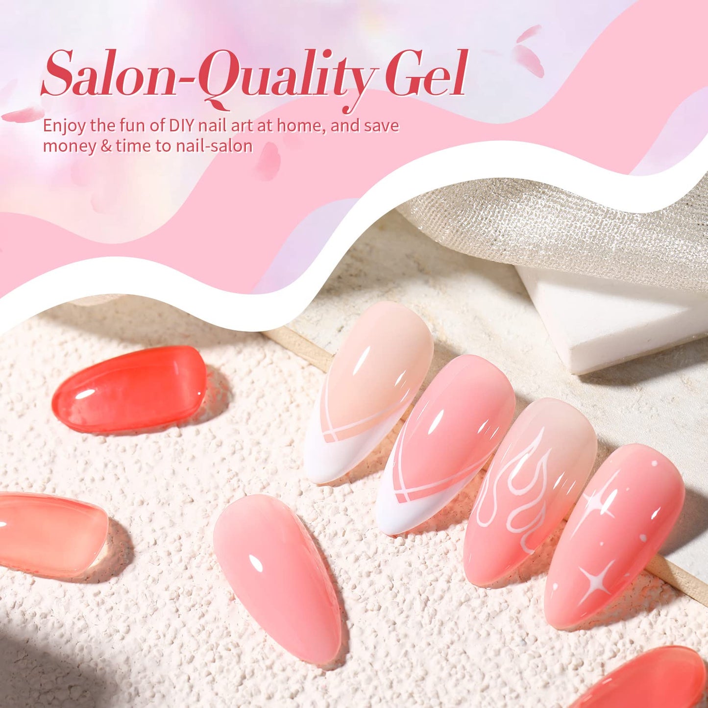 Born Pretty Jelly Gel Nail Polish Set Sheer Jelly Nude Pink Gel Polish Crystal Transparent Gel Polish Set Nail Art Varnish Manicure Collection Gift Set 10ML 6PCS