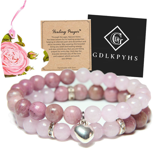 Healing Bracelets for Women - Rose Quartz & Rhodonite Bracelet - Healing Prayers Crystal Bracelet, 8mm Natural Stone Anti Anxiety Stress Relief Yoga Beads Get Well Soon Gifts