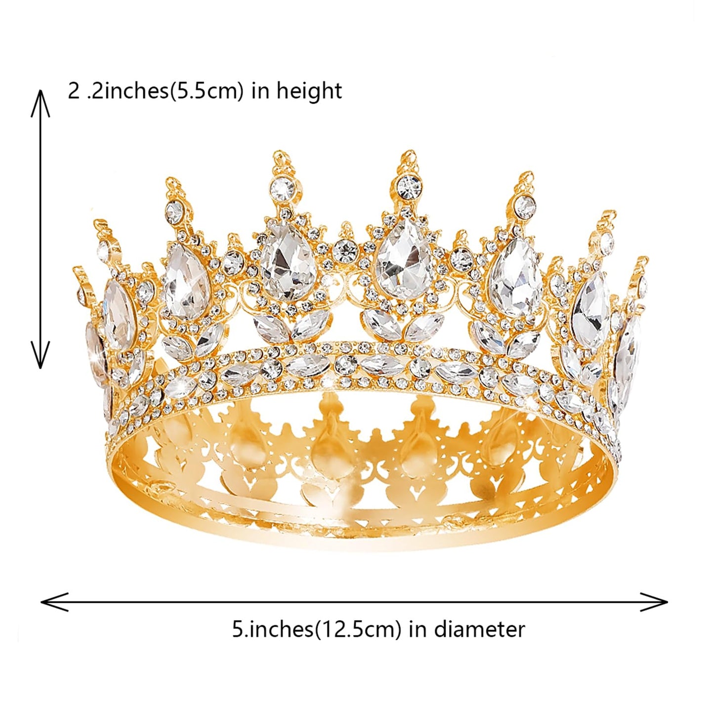 Queen Crown Rhinestone Wedding Crowns and Tiaras for Women Costume Party Hair Accessories Princess Birthday Crown Crystal Bridal Crown (Gold White Crown)