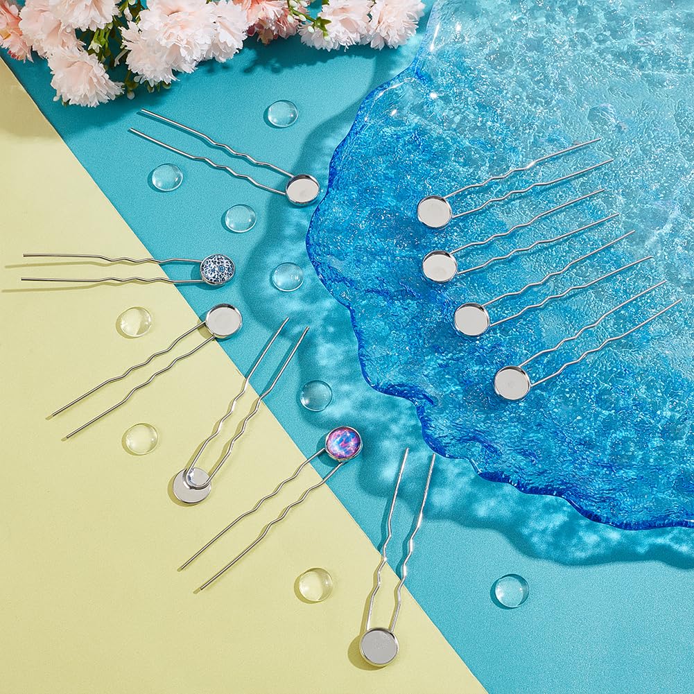 UNICRAFTALE 30 Sets 3 Colors Hairpins Round Bezel Tray Blank Hair Pins Brass DIY Cabochon Hair Pins Supplies with Glass Cabochons 12mm Tray Hair Bobby Pin 60mm Long Hair Fork for Jewelry Making